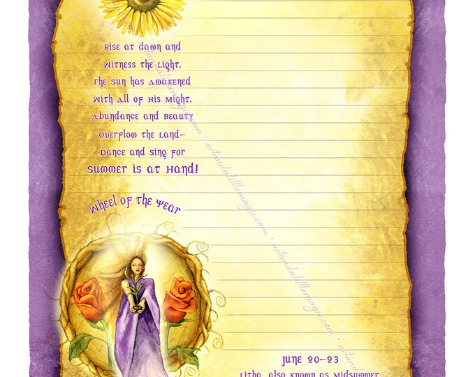 Featured listing image: Litha Digital Stationery, Midsummer Digital Stationery, Sabbat Stationery, Low Holiday Art
