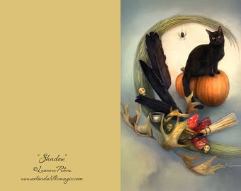 Halloween Black Cat Greeting Card, Pumpkin Card, Witchy Card, Samhain Card