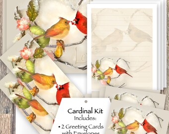 Red Cardinals Stationery Set, Cardinals Bookmark, Cardinals Stickers, Cardinals Greeting Cards