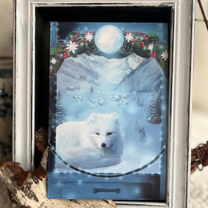 Carte postale d'hiver, carte postale de renard des neiges arctique, carte d'art de renard blanc, carte postale de vacances
