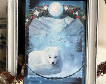 Winter Postcard, Arctic Snow Fox Postcard, White Fox Art Card, Holiday Postcard
