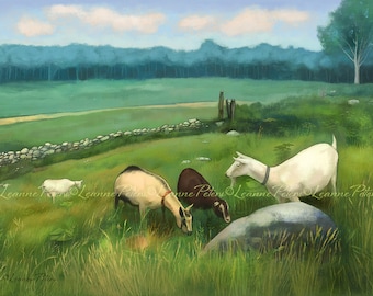 Goat Art - Farm Art - Goats in a Pasture - Pasture Art - Summer Fields