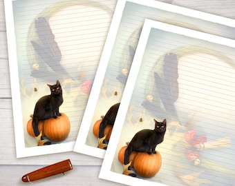 Black Cat Stationery Paper, Halloween Witchy Stationery Paper Set, Fall Stationary, Writing Paper, Lined Paper, Woodland Paper