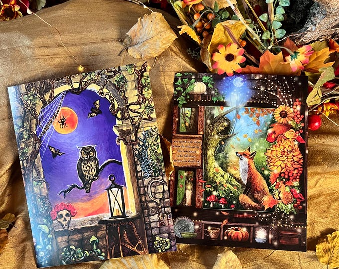 Featured listing image: Set of 2, Halloween Animal Stationery Art Kit, Fall Animal Art Folder