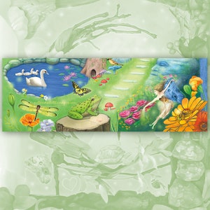 Fantasy Garden Bookmark, Dragonfly and Swans and Frog Bookmark, Fairy Bookmark, Flower Art Bookmark