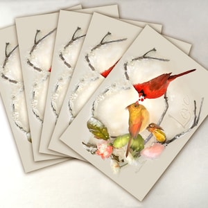 Paquete de tarjetas navideñas cardinales - Paquete de 5 - Tarjeta de felicitación - Tarjeta cardenal - Par cardenal - Cardenales masculinos y femeninos