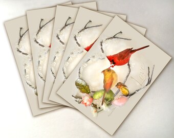 Cardinal Holiday Card Pack - Pack of 5 - Greeting Card - Cardinals Card - Cardinal Pair - Male and Female Cardinals