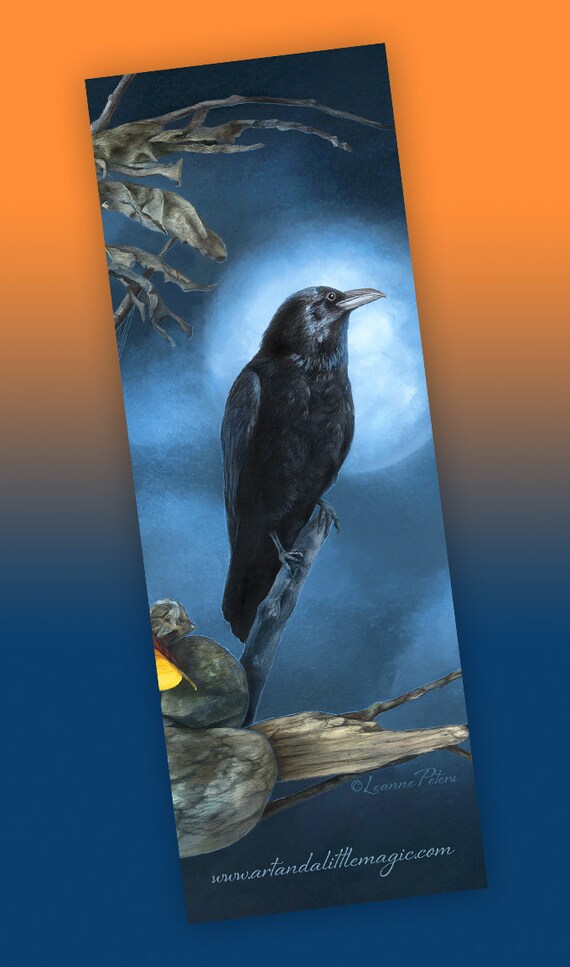 Raven Moon Bookmark, Halloween Bookmark, Witchy Bookmark, Wiccan Bookmark