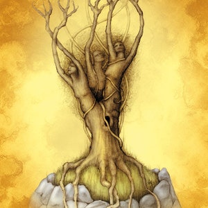 Göttinnenbaum Kunstpostkarte, Maiden Mother Crone Postkarte, Frauen auf dem Baum, Baum Magick Kunstkarte