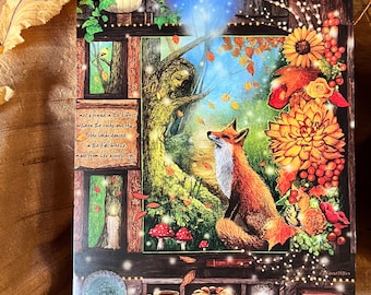 Collection of Autumn Animal Stationery, Cards, Stickers, Bookmarks in a Fox and Dryad Tree Spirit Art Folder; Crows, Raccoons