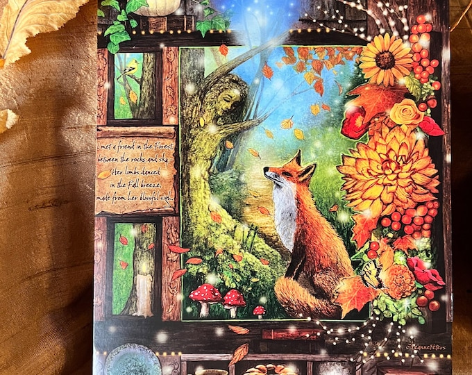 Featured listing image: Fall Animal Stationery Set, Autumn Fox and Dryad Tree Spirit Art Folder, Bookmarks, Stickers, Cards of Crows, Raccoons