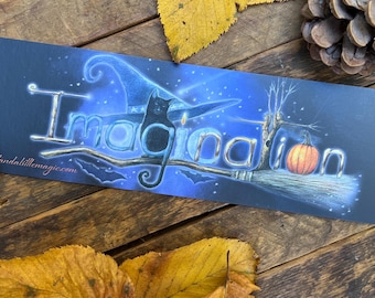 Halloween Bookmark, Witchy Bookmark, Samhain Bookmark, Witch's Hat and Broom Bookmark
