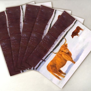 Highland Cow Christmas Card Pack - Pack of 5 - Greeting Card - Red Cow Card - Highland Cattle Art