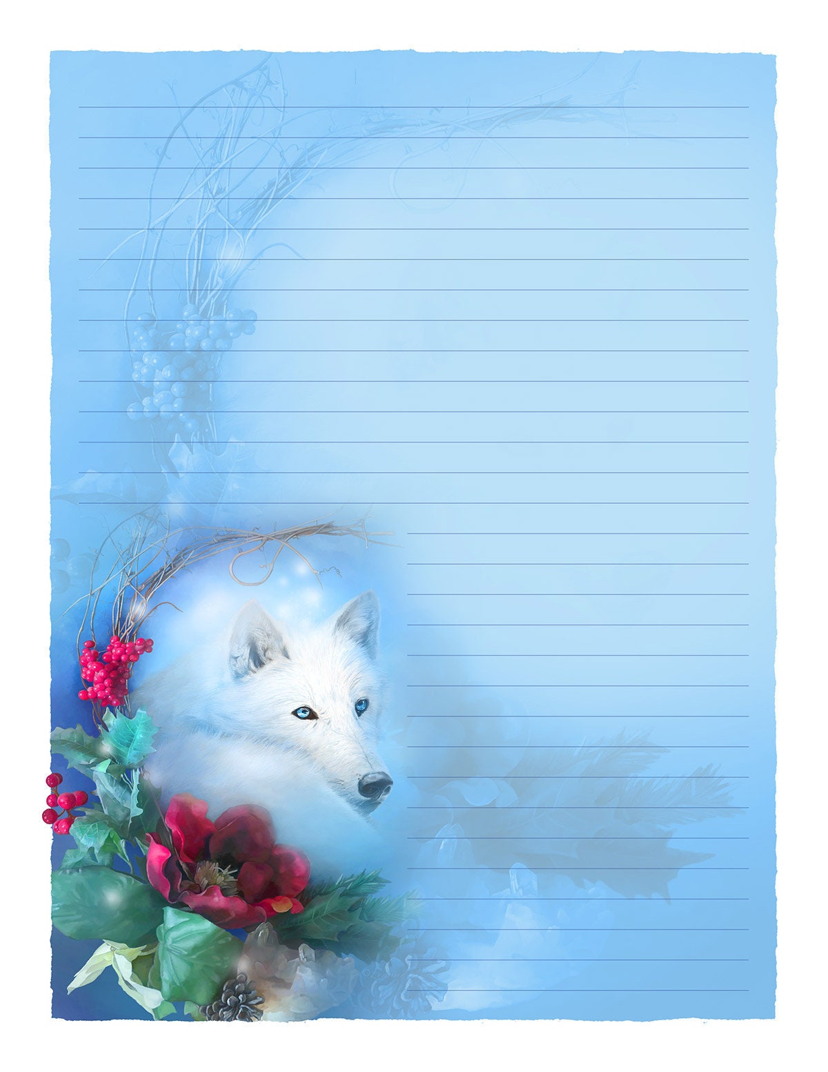 Wolf Stationery - Wolf Stationary - Digital Stationery - Holiday Art