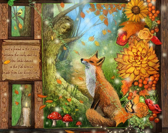 Featured listing image: Magic Fox Print, Dryad Art, Tree Spirit Print, Fall Forest Animal Print