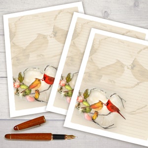 Carta da cancelleria per coppia cardinale, set di carta da cancelleria per cardinali, cancelleria per San Valentino, carta da lettere, carta a righe, carta per boschi