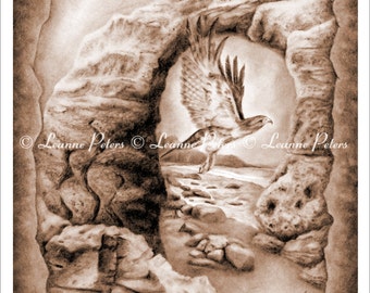 Hawk Art Print, Bird Art Print, Spirit Animal Art Print, Ocean Rocks Print
