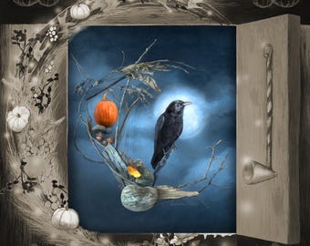 Raven Moon Art Print, Halloween Art Print, Witchy Art Print, Wiccan Art Print