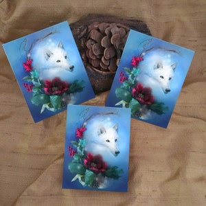3 Weiße Wolf Urlaub Sticker - Weihnachten Kunst - Blumen Kunst Sticker - Winter Solstice Art