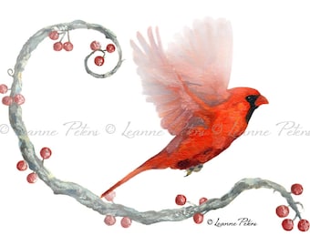 Red Cardinal Bird Print, Bird Art Print, Spiritual Art Print, Winter Art Print