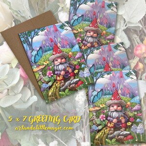 Pilz Gnom Grußkarte, Fantasy Kunst Karte, Magischer Garten Karte, Karte für jeden Anlass