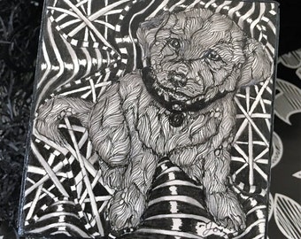 Labrador Retriever, Lab, Puppy, Gift for Pet Lovers, Zentangle, Canine Cube, Dog Art, Handmade