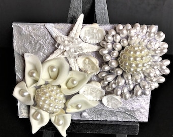 Seashell Decor, Coastal Art, Handmade, Gift, Pearl Art, Home Decoration, Nautical Decor, Starfish