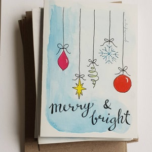 Biglietto natalizio Set di 5 Merry and Bright, cancelleria Eco friendly, carto di carta riciclata al 100%, realizzato a Melbourne Australia, Minnie&Lou