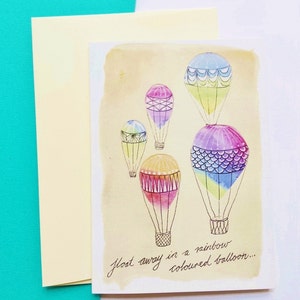 Hot Air Balloon Blank Greeting Card / Blank Greeting Cards / Rainbow Balloon / Wanderlust cards / Travel / Art Print Card / Minnie&Lou Cards