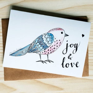 Christmas Card Set van 5 Cute Birdy design, Eco vriendelijk briefpapier, 100% gerecyclede kaartvoorraad, gemaakt in Melbourne Australië, Minnie&Lou