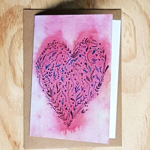 Cartão em branco 'Coração floral' em aquarela, cartões de arte Minnie e Lou, cartões de dia das mães, cartões de aniversário para ela, cartões de qualquer ocasião
