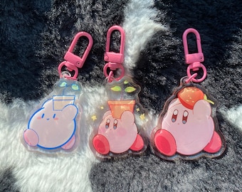 Sprout Kirby || Strawberry Kirby Glitter Keychains
