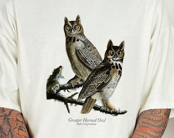 Chemise hibou rétro des années 90, amateur d'oiseaux, tee-shirt graphique de hibou grand duc, esthétique de la nature, cadeau de la faune pour Twitcher