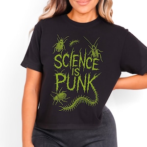 Science Is Punk Boxy Tee with Creepy Crawlies Graphic Edgy Alt Fashion Shirt For Science Teachers Entomology Nerds & Back To School Biology