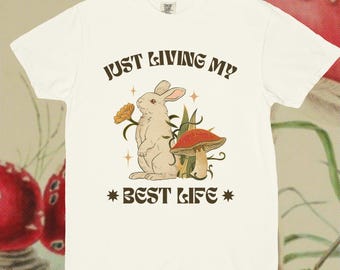 Bunny T-Shirt Aesthetic Rabbit Graphic Tee Cute Bunny Cottagecore Forest Animal Fall Outfit Soft Naturecore Woodland Vintage T Shirt