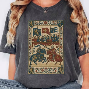 Castlecore Medieval Art Tee Tapestry Style Shirt Knightcore Jousting Graphic Vintage Armor Top Middle Ages Aesthetic Gift
