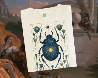 Mystical Beetle Tee, Celestial Bug, Witchy Floral Design