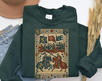 Castlecore Medieval Art Shirt Tapestry Style Sweatshirt Knightcore Jousting Graphic Sweater Vintage Armor Top Middle Ages Aesthetic Gift