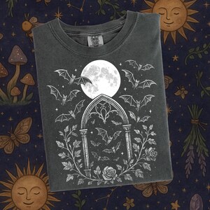 Gothic Bat Shirt, Full Moon, Dark Academia Tee image 2
