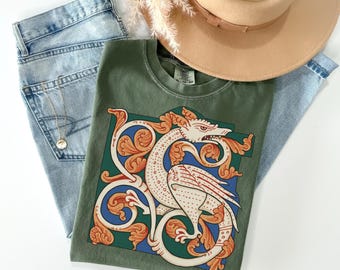 Retro Medieval Dragon Shirt Funny DnD Comfort Colors Tee Unhinged Mythical Creature Top Knight Fair Fantasy Art Vintage Style Gift