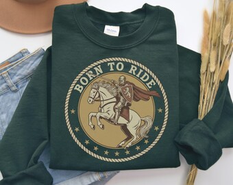Sudadera con capucha "Born To Ride Knight Rider", estilo western, estilo vaquero medieval, vintage, con gráficos de equitación, unisex