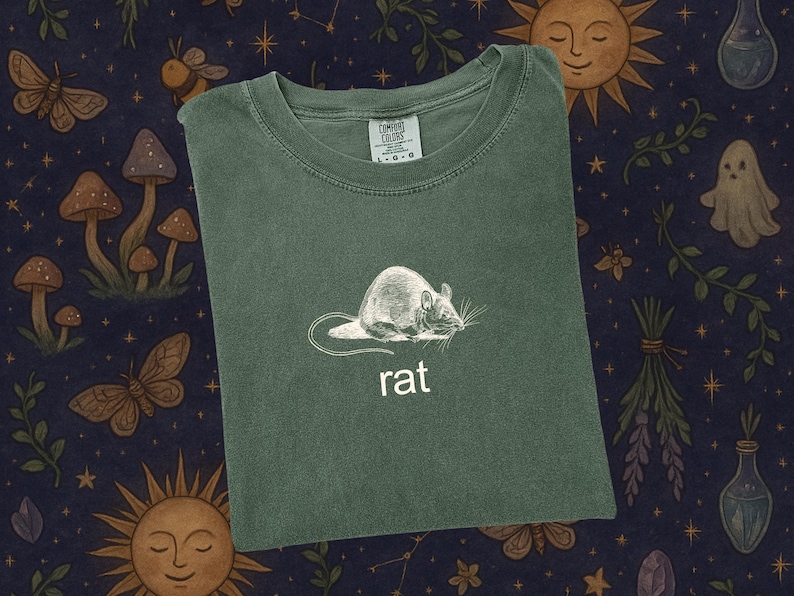 Camiseta vintage de rata, estilo Dark Academia, divertida, con estampado minimalista de animales, ideal para amantes de los roedores. imagen 1
