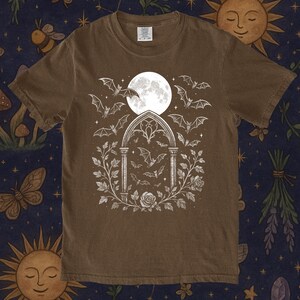 Gothic Bat Shirt, Full Moon, Dark Academia Tee image 6