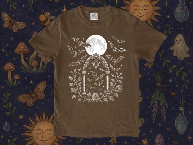 Gothic Bat Shirt, Full Moon, Dark Academia Tee image 6