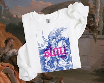 Sudadera con gráfico de caballero y dragón, jersey medieval vintage