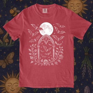 Gothic Bat Shirt, Full Moon, Dark Academia Tee image 4