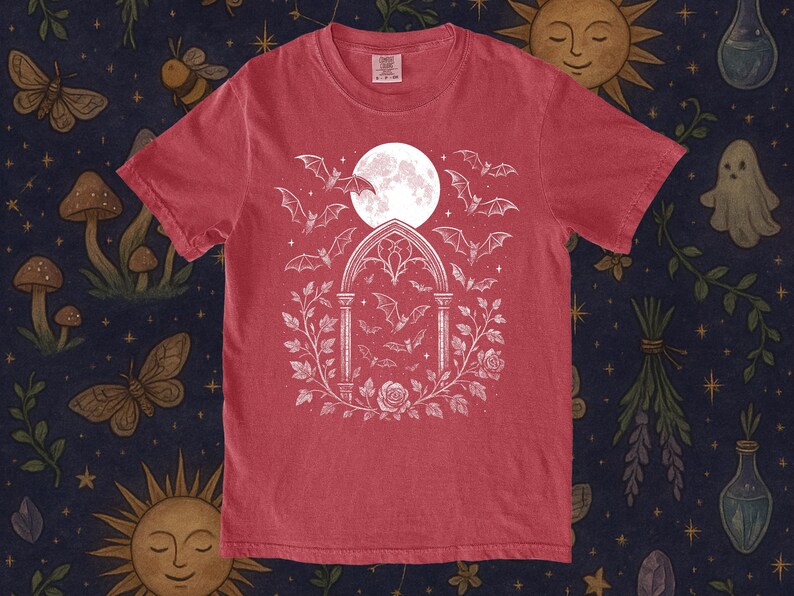 Gothic Bat Shirt, Full Moon, Dark Academia Tee image 4