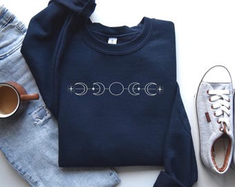 Celestial Embroidered Sweater for Cozy Boho Spriritual Sweatshirt for Whimsygoth Vibes Oversized Fall Outfit