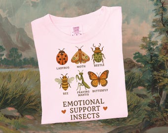 Soft Girl Bug Shirt With Emotional Support Insects Design Cute Pastel Tee Featuring Ladybug, Butterfly, Bee & Moth For Cozy Nature Aesthetic