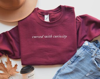 Minimal Embroidery Sweater for Dark Academia Book Lovers Cozy Booktok Sweater for Readers Dark Romance Vibes Bookish Fall Outfit